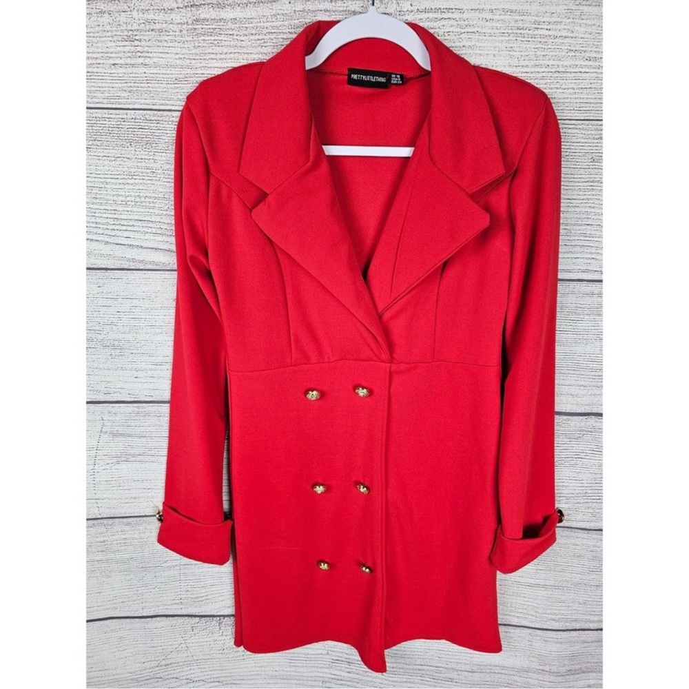Pretty Little Thing Red Double-Breasted Long Sleeve Blazer Dress w/ Gold Buttons - Picture 4 of 8